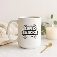 Load image into Gallery viewer, Funny Mom Coffee Mug, Send Snacks Quote, Tired Mom Humor Gift Cup