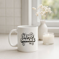 Load image into Gallery viewer, Funny Mom Coffee Mug, Send Snacks Quote, Tired Mom Humor Gift Cup