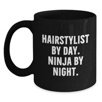 Load image into Gallery viewer, Hairstylist Gifts for Men, Women, Friends - 'Hairstylist By Day. Ninja By Night.' Black Coffee Mug for Christmas Unique Gifts from Family - Main