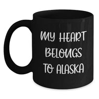 Load image into Gallery viewer, Funny Alaska Gifts from Friends for Birthday - My Heart Belongs To Alaska Black Coffee Mug, 11oz or 15oz, Ceramic, Microwave and Dishwasher Safe - Main