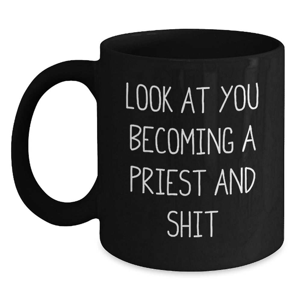 Funny Quote Gifts for Priest, Black Coffee Mugs with Christmas Unique Gifts from Men, Women, Friends, or Family - Main