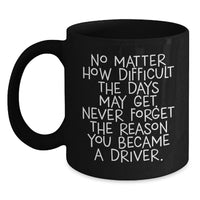 Load image into Gallery viewer, Inspirational Driver Gifts from Friends, Valentine's Unique Gifts for Drivers, Black Coffee Mug with Funny Quote - Never Forget the Reason - Main