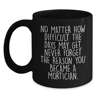 Load image into Gallery viewer, Funny Mortician Gifts for Men, Black Coffee Mug 'Never Forget The Reason You Became A Mortician' from Friends - Main