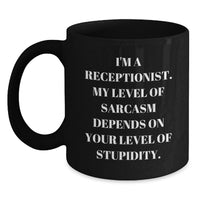 Load image into Gallery viewer, Funny Receptionist Gifts from Friends, Valentine's Unique Gifts for Men, Women, Coworkers, Black Coffee Mug with I'm A Receptionist Quote - Main