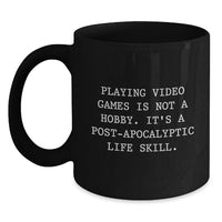 Load image into Gallery viewer, Funny Playing Video Games Gifts for Men from Friends - Post-apocalyptic Life Skill Black Coffee Mug, 11oz or 15oz Ceramic Mug for Graduation - Main