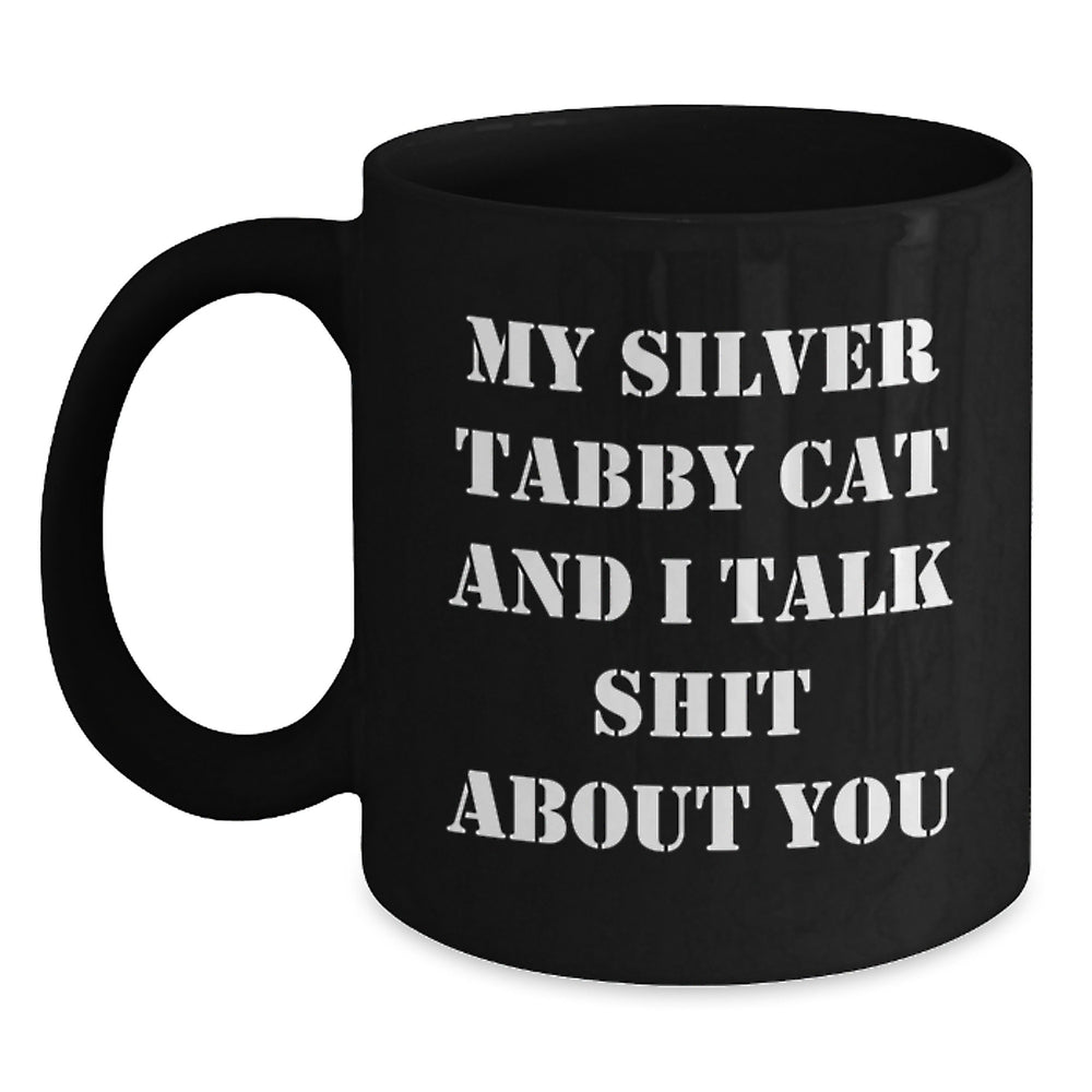Silver Tabby Cat Lovers Funny Gifts from Friends to Family Black Coffee Mug for Graduation - Main