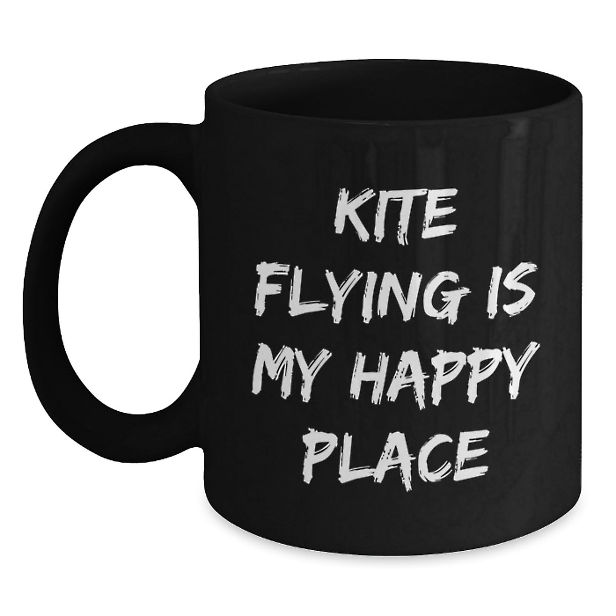 Kite Flying Fun Gifts from Friends for Kite Flying Graduates, 'Kite Flying Is My Happy Place' Black Coffee Mug - Main