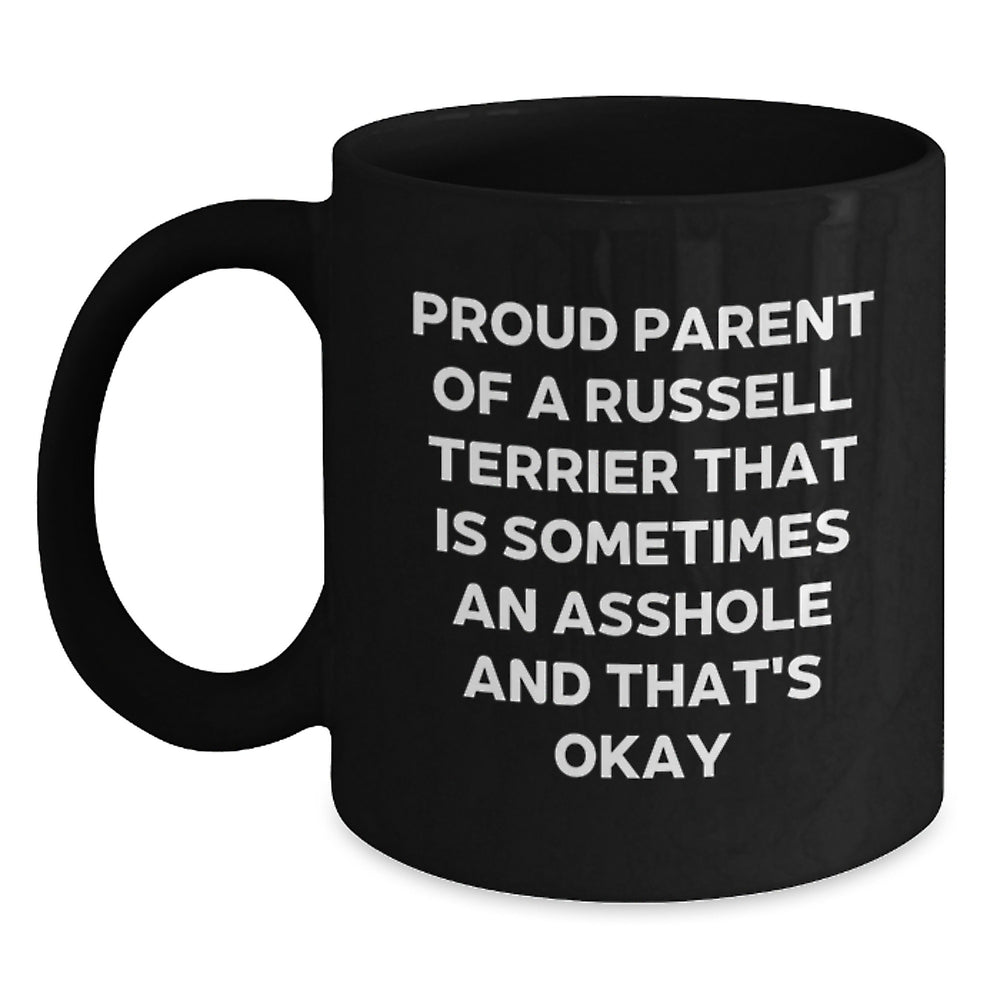 Proud Russell Terrier Dog Parent Funny Gifts from Friends for Graduation Unique Black Coffee Mug - Main