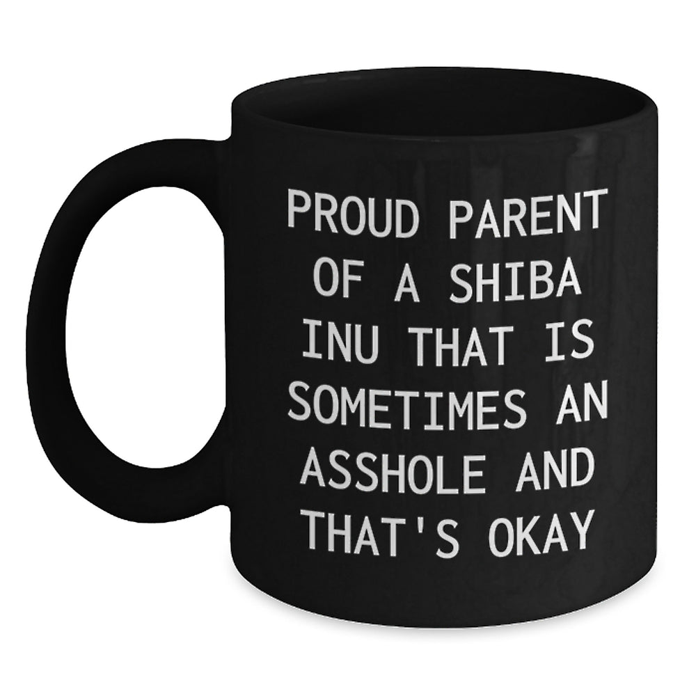 Funny Shiba Inu Dog Lover Gifts from Friends, Family, or Coworkers - Proud Parent Black Coffee Mug, Birthday Unique Gifts for Men, Women, or Shiba Inu Dog Enthusiasts - Main