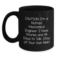 Load image into Gallery viewer, Funny Gifts from Friends and Family for Mechanical Engineer Graduation - Black Coffee Mug with Caution Quote - Main
