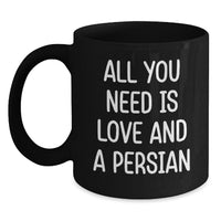 Load image into Gallery viewer, Funny Persian Cat Lover Gifts from Family or Friends for Graduation - All You Need Is Love And A Persian Quote Black Coffee Mug - Main
