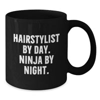 Load image into Gallery viewer, Hairstylist Gifts for Men, Women, Friends - 'Hairstylist By Day. Ninja By Night.' Black Coffee Mug for Christmas Unique Gifts from Family - Additional