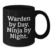 Load image into Gallery viewer, Unique Warden Christmas Unique Gifts for Men Black Coffee Mugs, Funny Quote: 'Warden By Day. Ninja By Night.', Ceramic 11oz and 15oz Mugs for Friends, Family, Coworkers - Additional