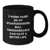Load image into Gallery viewer, Funny Staffordshire Bull Terrier Dog Lover Gifts from Men to Family - I Work Hard Quote on Black Coffee Mug for Birthday - Additional
