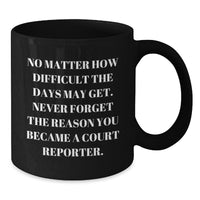Load image into Gallery viewer, Funny Court Reporter Christmas Unique Gifts for Men from Friends - Black Coffee Mug &#39;No Matter How Difficult The Days May Get&#39; - Additional
