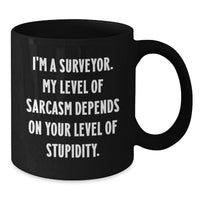 Load image into Gallery viewer, Funny Surveyor Gifts for Men, Black Coffee Mug - I&#39;m A Surveyor, My Level Of Sarcasm Depends On Your Level Of Stupidity, Christmas Unique Gifts from Friends to Surveyor - Additional
