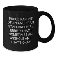 Load image into Gallery viewer, Funny American Staffordshire Terrier Dog Gifts from Proud Parents - Black Coffee Mug for Graduation - Additional
