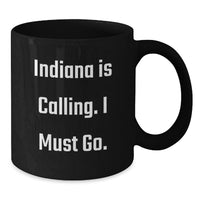Load image into Gallery viewer, Funny Indiana Gifts for Friends - 'Indiana Is Calling. I Must Go.' Black Coffee Mug, Birthday Unique Gifts from Family, Friends, Coworkers - Additional