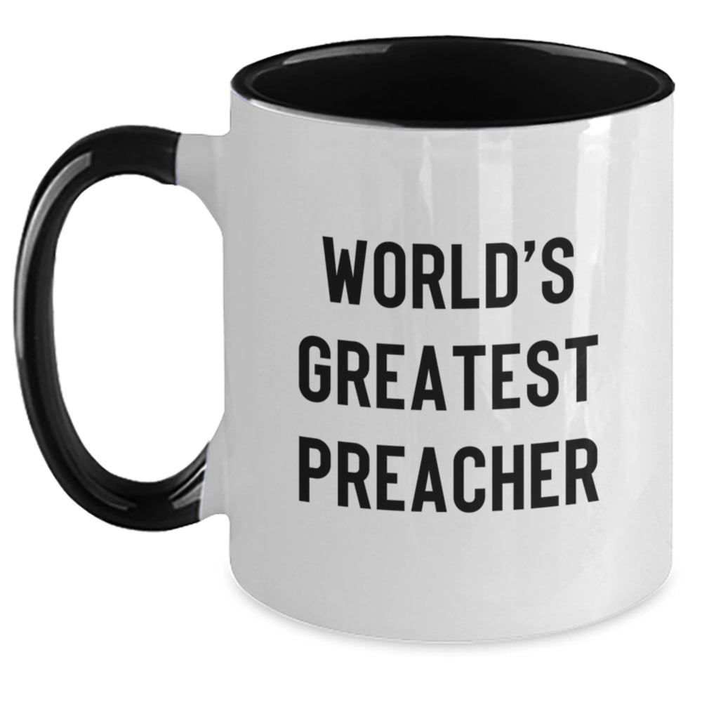 Funny Preacher Gifts, World's Greatest Preacher Two Tone Coffee Mug, Graduation Unique Gifts from Family to Preacher - Main