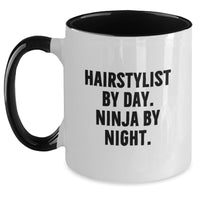 Load image into Gallery viewer, Funny Hairstylist Gifts from Friends - Hairstylist By Day. Ninja By Night. Two Tone Coffee Mug, Christmas Unique Gifts for Hairstylists - Main