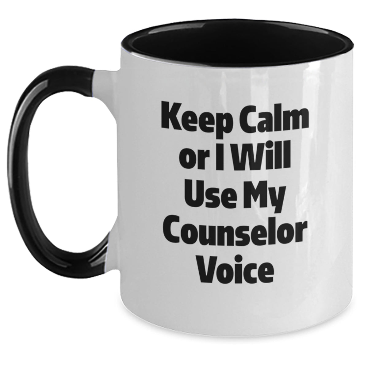 Counselor Gifts from Friends for Graduation, Keep Calm Or I Will Use My Counselor Voice Funny Two Tone Coffee Mug, Gifts for Counselor - Main