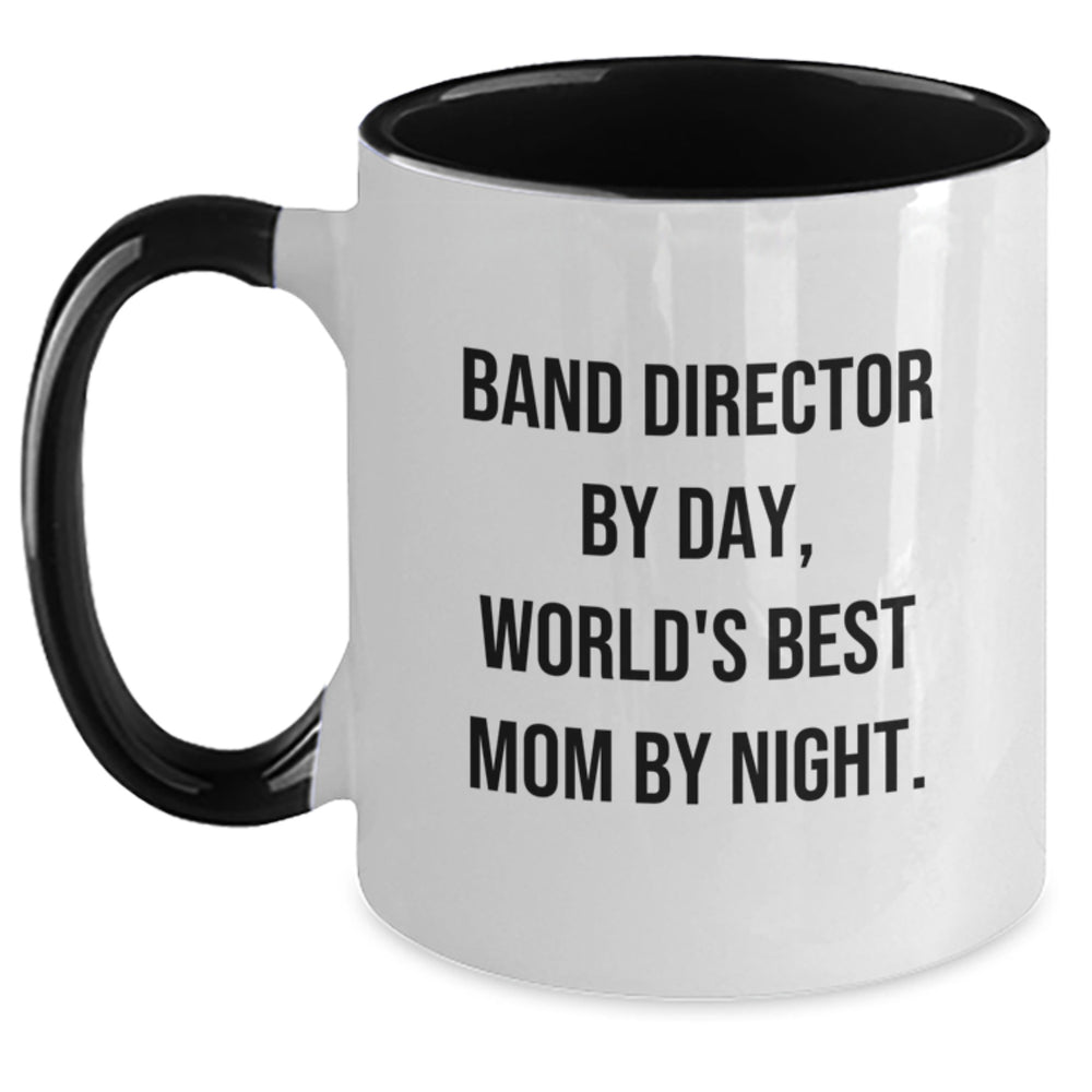 Funny Band Director Gifts for Her, Two Tone Coffee Mug with Quote 'Band Director by Day, World's Best Mom by Night' for Graduation, Gifts from Mom to Band Director - Main