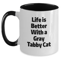 Load image into Gallery viewer, Funny Gray Tabby Cat Gifts for Men from Friends - Two Tone Coffee Mug with Life is Better Quote - Main
