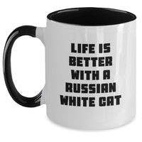 Load image into Gallery viewer, Funny Russian White Cat Gifts for Russian White Cat Lovers - Two Tone Coffee Mug - Life Is Better With Russian White Cats Birthday Unique Gifts - Main