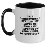 Load image into Gallery viewer, Funny Correctional Officer Gifts for Mom - Sassy Mug with 'I'm A CO Sarcasm Level' Quote, Two Tone Coffee Mug, Correctional Officer Appreciation, Mother's Day Unique Gifts from Family - Main