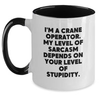 Load image into Gallery viewer, Funny Gifts from Men to Crane Operator, Two Tone Coffee Mug, Mother's Day Unique Gifts for Friends, Family - I'm A Crane Operator. My Level Of Sarcasm Depends On Your Level Of Stupidity. - Main
