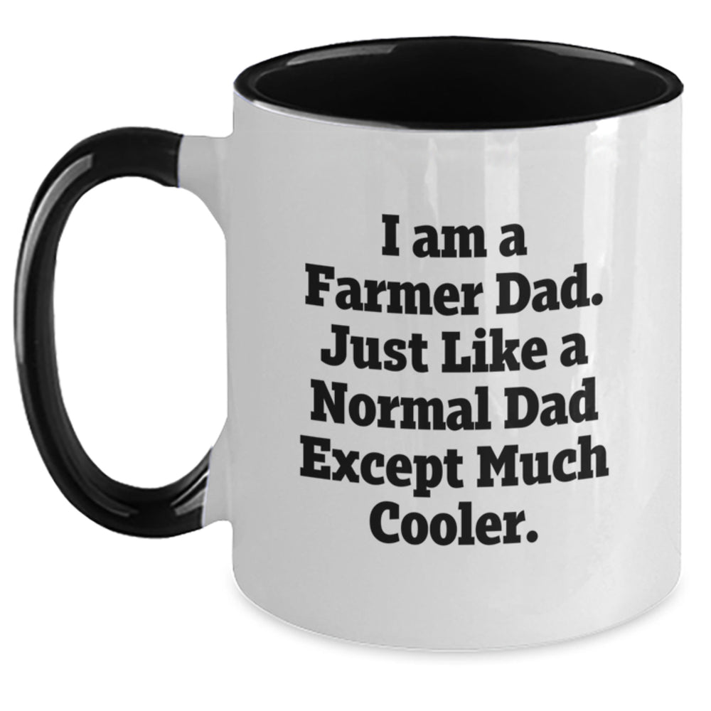 Funny Farmer Dad Gifts from Men for Friends and Family, Two Tone Coffee Mug with I Am A Farmer Dad Quote for Christmas Unique Gifts - Main