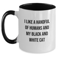 Load image into Gallery viewer, Funny Black and White Cat Gifts from Men, Women, Friends, Coworkers, Family for Black and White Cat Lovers on Graduation Unique Gifts Day Two Tone Coffee Mug - Main