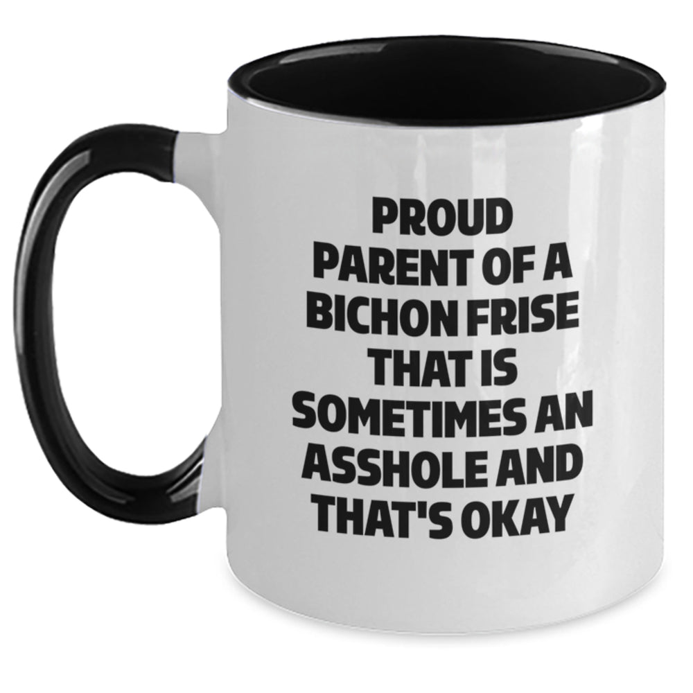 Bichon Frise Dog Mom Funny Quotes Two Tone Coffee Mugs Gifts from Mom to Proud Bichon Frise Dog Owner for Graduation - Black and White, Red and White, Navy and White, Pink and White Options - Main