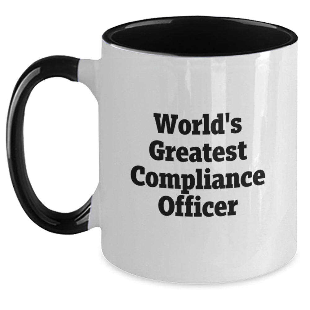 World's Greatest Compliance Officer Funny Gift for Men or Women Graduation Unique Two Tone Coffee Mug - Main