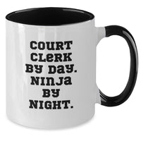 Load image into Gallery viewer, Court Clerk Gifts from Friends - 'Court Clerk By Day. Ninja By Night.' Two Tone Coffee Mug for Court Clerks - Additional