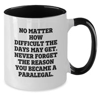 Load image into Gallery viewer, Funny Inspirational Paralegal Gifts from Friends and Family for Paralegal Valentine's Unique Two Tone Coffee Mugs with Quote Never Forget the Reason You Became a Paralegal - Additional