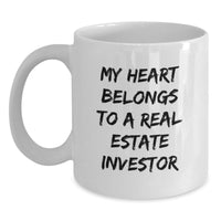 Load image into Gallery viewer, Funny Real Estate Investor Gifts, Graduation Unique Gifts for Men, Women, Friends - My Heart 'Belongs To A Real Estate Investor' White Coffee Mug, 11oz, 15oz, Ceramic, Microwave, Dishwasher Safe - Main