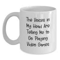 Load image into Gallery viewer, Funny Playing Video Games Birthday Unique Gifts from Friends and Family - The Voices In My Head Are Telling Me To Go White Coffee Mug - Main