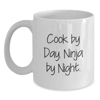 Load image into Gallery viewer, Funny Graduation Unique Gifts for the Cook in the Family - 'Cook By Day. Ninja By Night.' White Coffee Mug - Main