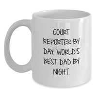 Load image into Gallery viewer, Funny Court Reporter Gifts for Men, Court Reporter White Coffee Mug - Court Reporter By Day, World's Best Dad By Night., White Christmas Unique Gifts from Friends and Family - Main