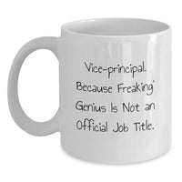 Load image into Gallery viewer, Vice-Principal Gifts for Men, Funny White Coffee Mug for Graduation, &#39;Vice-Principal. Because Freaking&#39; genius Is Not An Official Job Title.&#39;, Gifts from Family and Friends - Main

