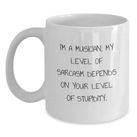 Load image into Gallery viewer, Funny Musician Gifts for Men, Unique White Coffee Mug, &#39;I&#39;m A Musician My Level Of Sarcasm Depends On Your Level Of Stupidity&#39;, Gifts from Friends - Main
