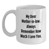 Load image into Gallery viewer, Funny Mom-in-law Gifts from Men, Unique White Coffee Mugs for Mom-in-law with &#39;My Dear Mom-in-law. Always Remember How Much I Love You.&#39;, Christmas Unique Gifts - Main
