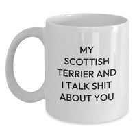 Load image into Gallery viewer, Funny Scottish Terrier Dog Gifts from Friends for Graduation Unique Gifts My Scottish Terrier And I Talk Shit About You White Coffee Mug - Main
