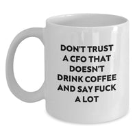 Load image into Gallery viewer, Funny CFO Birthday Unique Gift for Men White Coffee Mug 'Don't Trust A Cfo That Doesn't Drink Coffee And Say F--k A Lot' from Friends - Main
