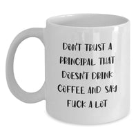 Load image into Gallery viewer, Funny Principal Gifts from Men, Unique White Coffee Mug for Principal with 'Don't Trust A Principal That Doesn't Drink Coffee And Say F--k A Lot' Quote, Perfect for Principal on Mother's Day - Main