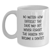 Load image into Gallery viewer, Funny Dentist Gifts for Her, White Coffee Mug Quote 'No Matter How Difficult The Days May Get...' - Main