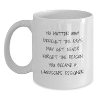 Load image into Gallery viewer, Landscape Designer Inspirational Gifts from Friends for Men White Coffee Mug - 'No Matter How Difficult The Days May Get. Never Forget The Reason You Became A Landscape Designer.' - Main