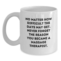 Load image into Gallery viewer, Funny Massage Therapist Gifts for Him - White Coffee Mug - No Matter How Difficult The Days May Get Never Forget The Reason You Became A Massage Therapist Gifts from Family and Friends - Main