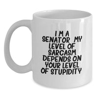Load image into Gallery viewer, Funny Senator Quote White Coffee Mugs Gifts from Men to Women Family Friends on Mother's Day - I'm A Senator. My Level Of Sarcasm Depends On Your Level Of Stupidity. - Main
